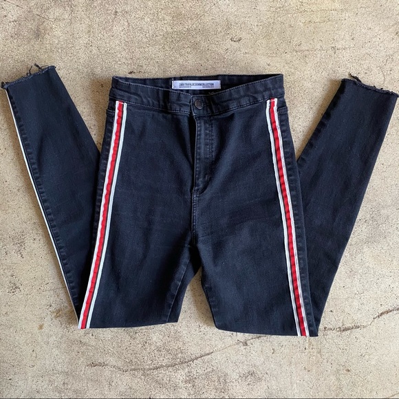Zara Super Skinny Jeans with Red Retro Stripes Sz6 - Picture 1 of 4